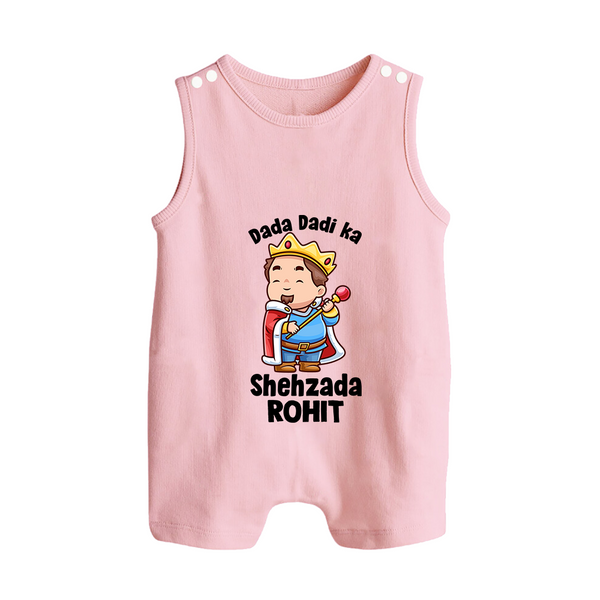 Dada Dadi Ka Shehzada Romper Suit / Sleeveless Romper | Personalized Baby Romper Suit / Sleeveless Romper for Dada and Dadi's Prince - BABY PINK - 0 - 5 Months Old (Chest 18")
