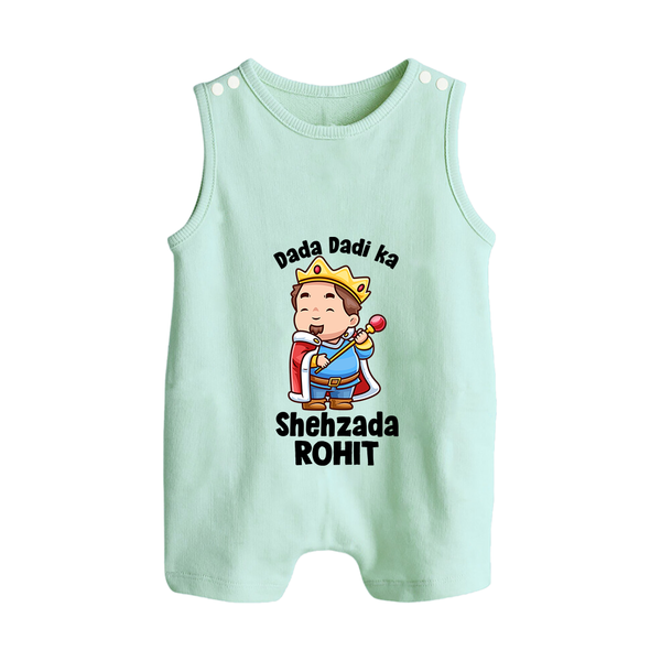 Dada Dadi Ka Shehzada Romper Suit / Sleeveless Romper | Personalized Baby Romper Suit / Sleeveless Romper for Dada and Dadi's Prince - MINT GREEN - 0 - 5 Months Old (Chest 18")