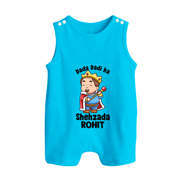 Dada Dadi Ka Shehzada Romper Suit / Sleeveless Romper | Personalized Baby Romper Suit / Sleeveless Romper for Dada and Dadi's Prince - SKY BLUE - 0 - 5 Months Old (Chest 18")