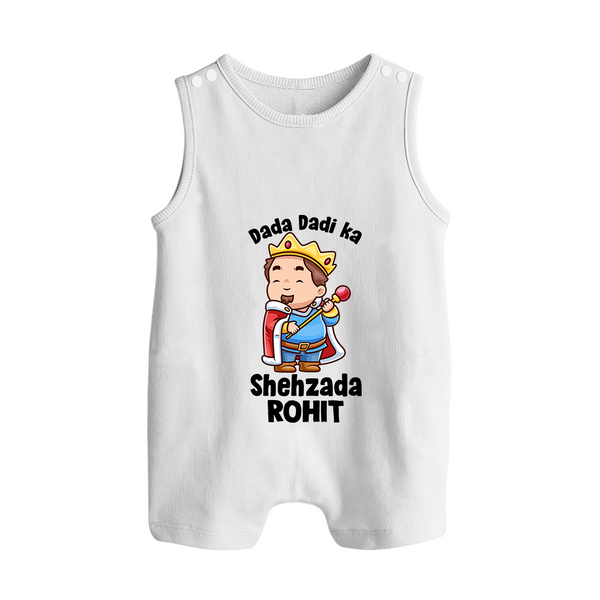 Dada Dadi Ka Shehzada Romper Suit / Sleeveless Romper | Personalized Baby Romper Suit / Sleeveless Romper for Dada and Dadi's Prince - WHITE - 0 - 5 Months Old (Chest 18")