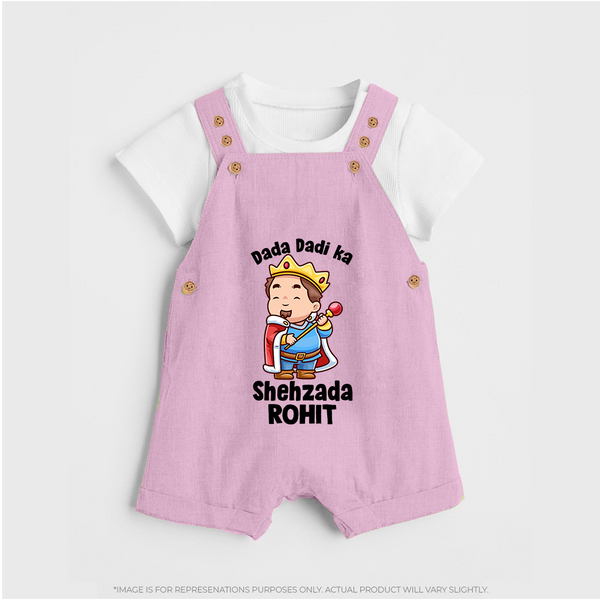 Dada Dadi Ka Shehzada Dungaree Set | Personalized Baby Dungaree Set for Dada and Dadi's Prince - BABY PINK - 0 - 5 Months Old (Chest 18")