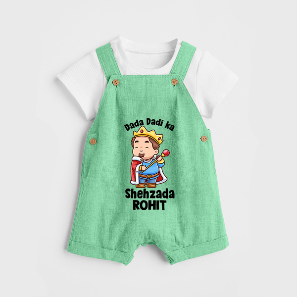Dada Dadi Ka Shehzada Dungaree Set | Personalized Baby Dungaree Set for Dada and Dadi's Prince - GREEN - 0 - 5 Months Old (Chest 18")