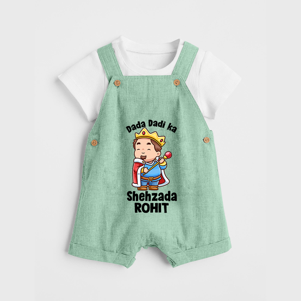 Dada Dadi Ka Shehzada Dungaree Set | Personalized Baby Dungaree Set for Dada and Dadi's Prince - MINT GREEN - 0 - 5 Months Old (Chest 18")