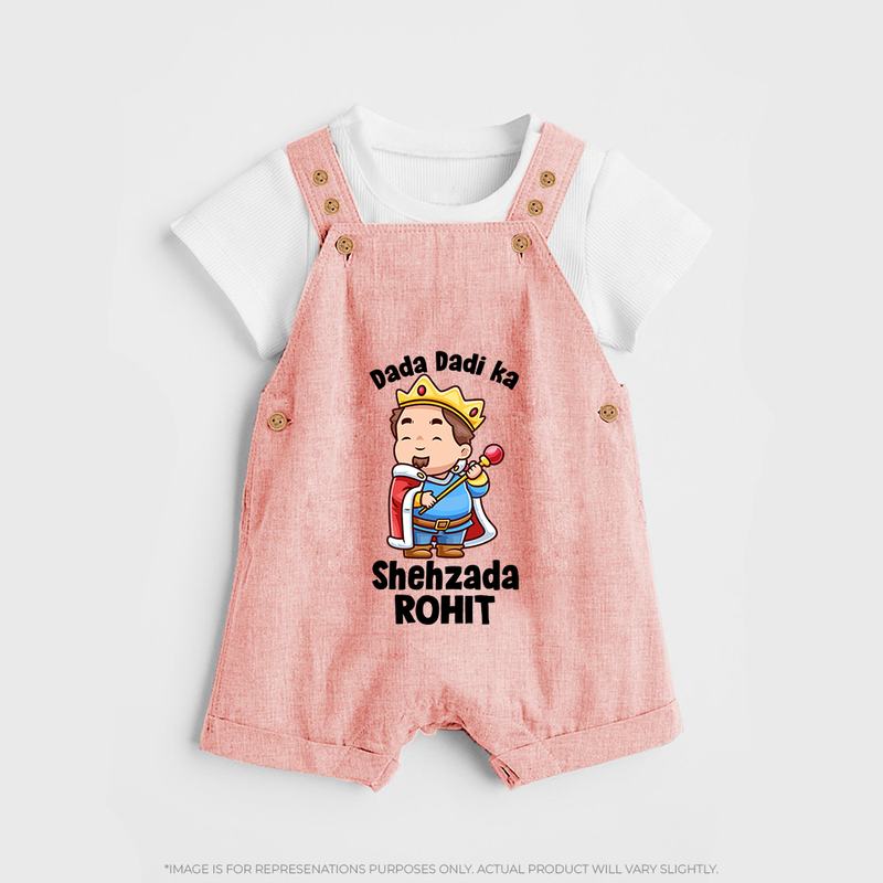 Dada Dadi Ka Shehzada Dungaree Set | Personalized Baby Dungaree Set for Dada and Dadi's Prince - PEACH - 0 - 5 Months Old (Chest 18")
