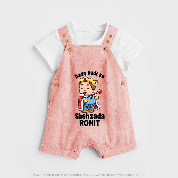 Dada Dadi Ka Shehzada Dungaree Set | Personalized Baby Dungaree Set for Dada and Dadi's Prince - PEACH - 0 - 5 Months Old (Chest 18")