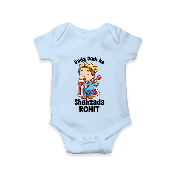 Dada Dadi Ka Shehzada Romper / Onesie | Personalized Baby Romper / Onesie for Dada and Dadi's Prince - BABY BLUE - New Born (Chest 14")