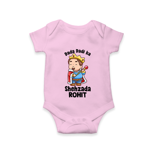 Dada Dadi Ka Shehzada Romper / Onesie | Personalized Baby Romper / Onesie for Dada and Dadi's Prince - BABY PINK - New Born (Chest 14")