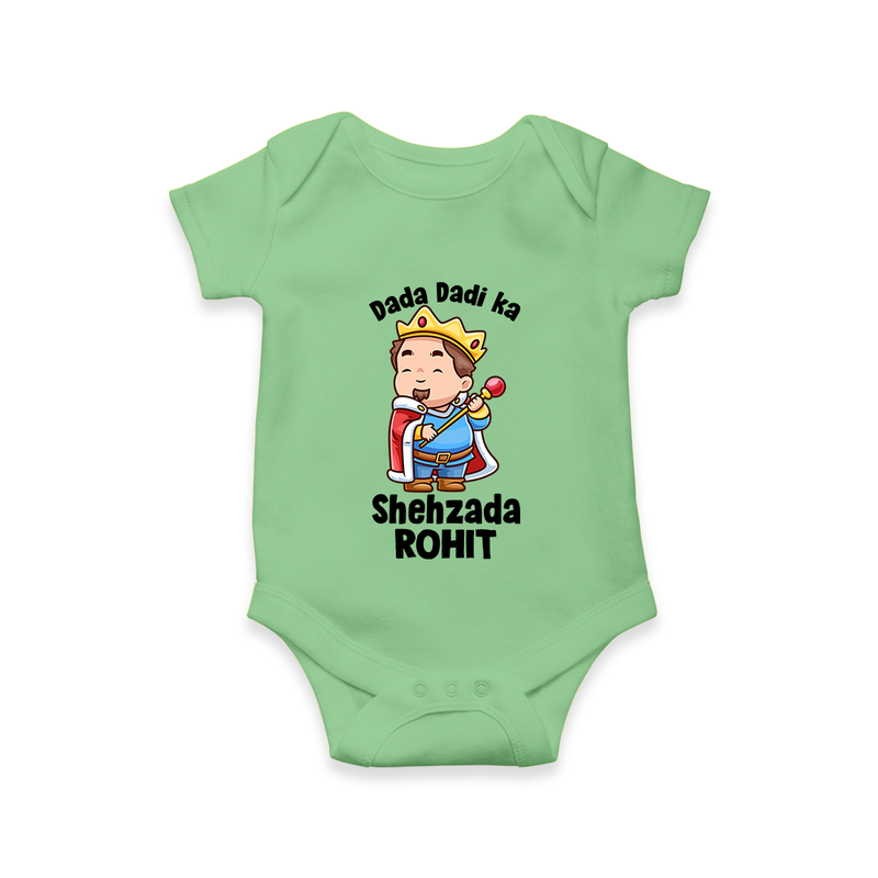 Dada Dadi Ka Shehzada Romper / Onesie | Personalized Baby Romper / Onesie for Dada and Dadi's Prince - GREEN - New Born (Chest 14")
