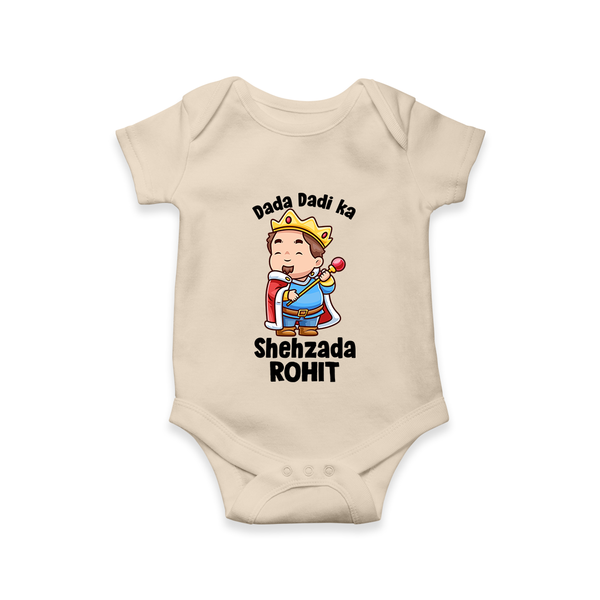 Dada Dadi Ka Shehzada Romper / Onesie | Personalized Baby Romper / Onesie for Dada and Dadi's Prince - IVORY - New Born (Chest 14")