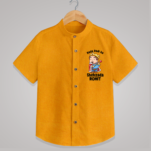 Dada Dadi Ka Shehzada Shirt | Personalized Baby Shirt for Dada and Dadi's Prince - CHROME YELLOW - 0 - 6 Months Old (Chest 23")