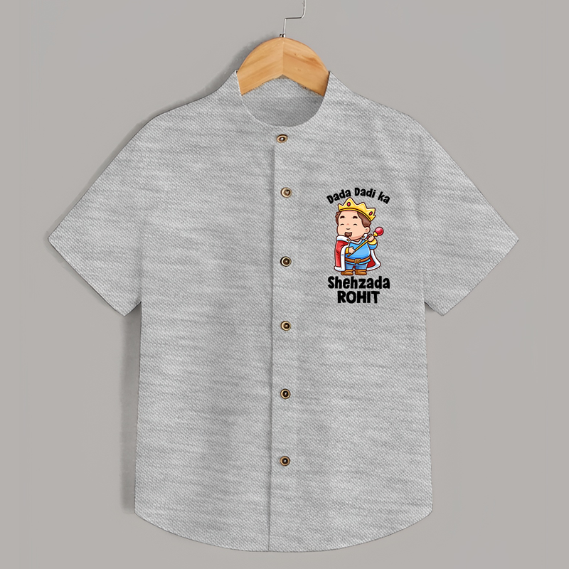 Dada Dadi Ka Shehzada Shirt | Personalized Baby Shirt for Dada and Dadi's Prince - GREY - 0 - 6 Months Old (Chest 23")
