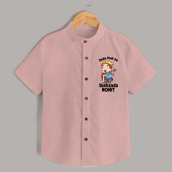 Dada Dadi Ka Shehzada Shirt | Personalized Baby Shirt for Dada and Dadi's Prince - PEACH - 0 - 6 Months Old (Chest 23")