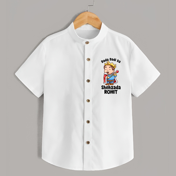 Dada Dadi Ka Shehzada Shirt | Personalized Baby Shirt for Dada and Dadi's Prince - WHITE - 0 - 6 Months Old (Chest 23")