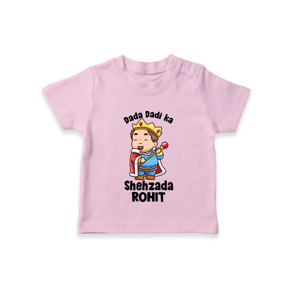 Dada Dadi Ka Shehzada T-Shirt | Personalized Baby T-Shirt for Dada and Dadi's Prince - BABY PINK - 0-5 Months Old (Chest 17")