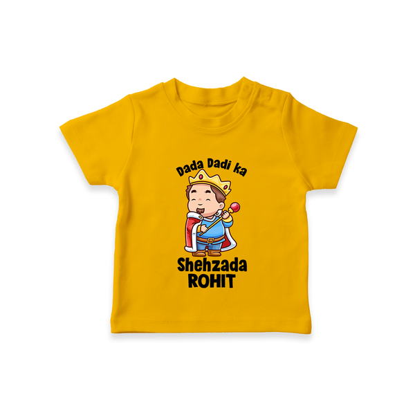 Dada Dadi Ka Shehzada T-Shirt | Personalized Baby T-Shirt for Dada and Dadi's Prince - CHROME YELLOW - 0-5 Months Old (Chest 17")