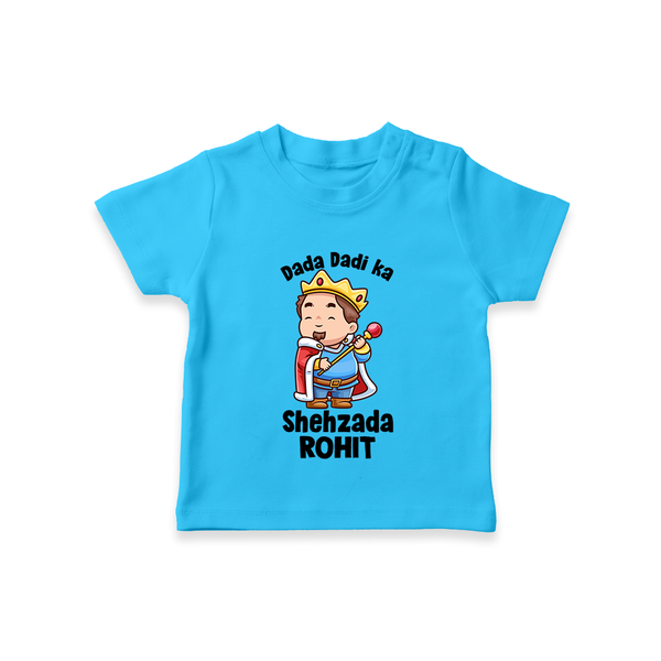 Dada Dadi Ka Shehzada T-Shirt | Personalized Baby T-Shirt for Dada and Dadi's Prince - SKY BLUE - 0-5 Months Old (Chest 17")