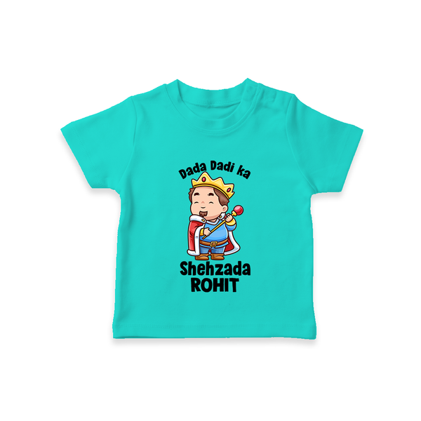 Dada Dadi Ka Shehzada T-Shirt | Personalized Baby T-Shirt for Dada and Dadi's Prince - TEAL - 0-5 Months Old (Chest 17")