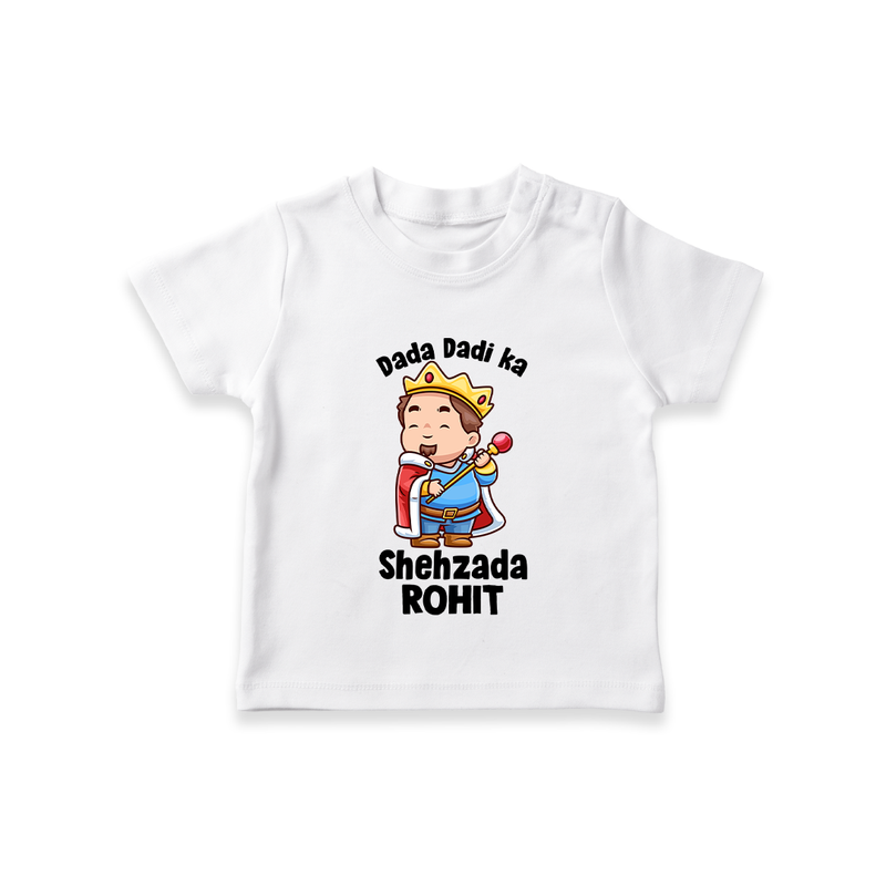 Dada Dadi Ka Shehzada T-Shirt | Personalized Baby T-Shirt for Dada and Dadi's Prince - WHITE - 0-5 Months Old (Chest 17")