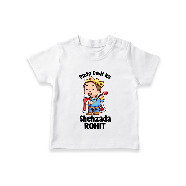 Dada Dadi Ka Shehzada T-Shirt | Personalized Baby T-Shirt for Dada and Dadi's Prince - WHITE - 0-5 Months Old (Chest 17")