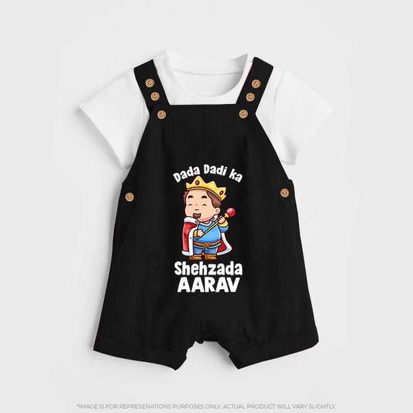 Dada Dadi Ka Shehzada Dungaree Set | Personalized Baby Dungaree Set for Dada and Dadi's Prince - BLACK - 0 - 5 Months Old (Chest 18")