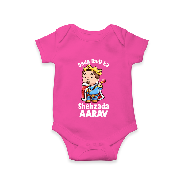 Dada Dadi Ka Shehzada Romper / Onesie | Personalized Baby Romper / Onesie for Dada and Dadi's Prince - HOT PINK - New Born (Chest 14")