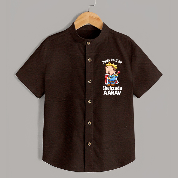 Dada Dadi Ka Shehzada Shirt | Personalized Baby Shirt for Dada and Dadi's Prince - CHOCOLATE BROWN - 0 - 6 Months Old (Chest 23")