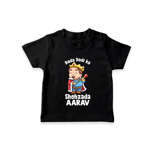 Dada Dadi Ka Shehzada T-Shirt | Personalized Baby T-Shirt for Dada and Dadi's Prince - BLACK - 0-5 Months Old (Chest 17")