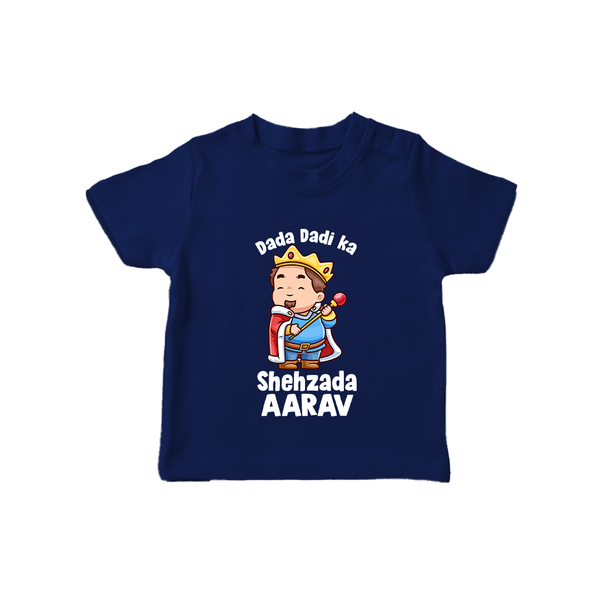 Dada Dadi Ka Shehzada T-Shirt | Personalized Baby T-Shirt for Dada and Dadi's Prince - NAVY BLUE - 0-5 Months Old (Chest 17")