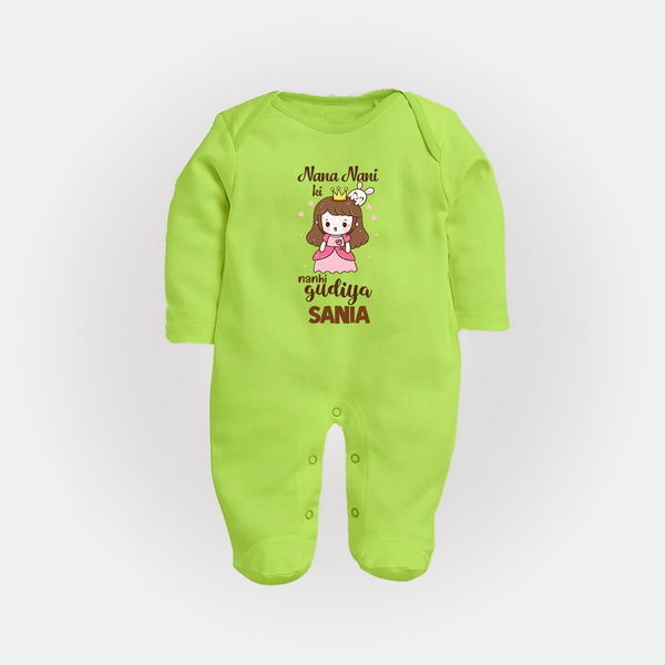 Nani Nani Ki Nanhi Gudiya Sleep Suit / Full Sleeve Body Suit | Custom Baby Sleep Suit / Full Sleeve Body Suit for Nani and Nani's Little Princess - LIME GREEN - New Born (Chest 7.5")