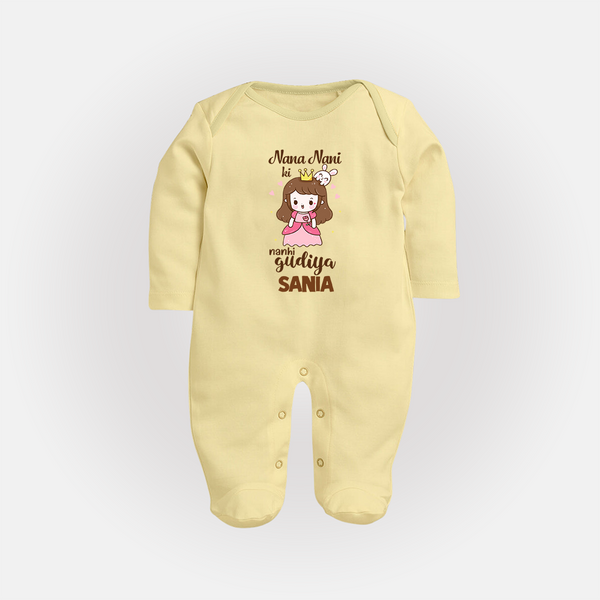 Nani Nani Ki Nanhi Gudiya Sleep Suit / Full Sleeve Body Suit | Custom Baby Sleep Suit / Full Sleeve Body Suit for Nani and Nani's Little Princess - PASTEL YELLOW - New Born (Chest 7.5")