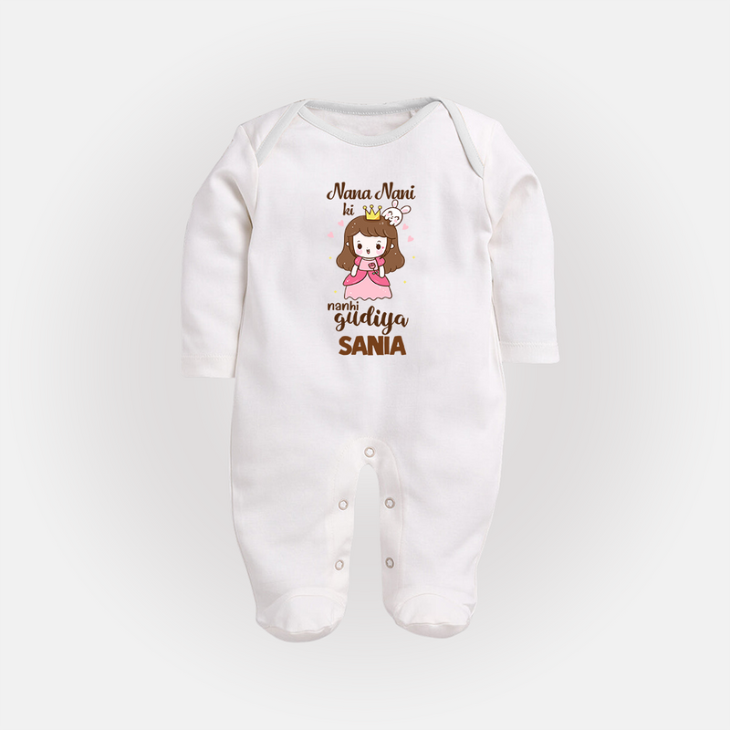 Nani Nani Ki Nanhi Gudiya Sleep Suit / Full Sleeve Body Suit | Custom Baby Sleep Suit / Full Sleeve Body Suit for Nani and Nani's Little Princess - WHITE - New Born (Chest 7.5")