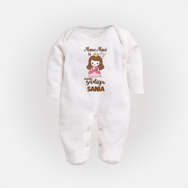 Nani Nani Ki Nanhi Gudiya Sleep Suit / Full Sleeve Body Suit | Custom Baby Sleep Suit / Full Sleeve Body Suit for Nani and Nani's Little Princess - WHITE - New Born (Chest 7.5")