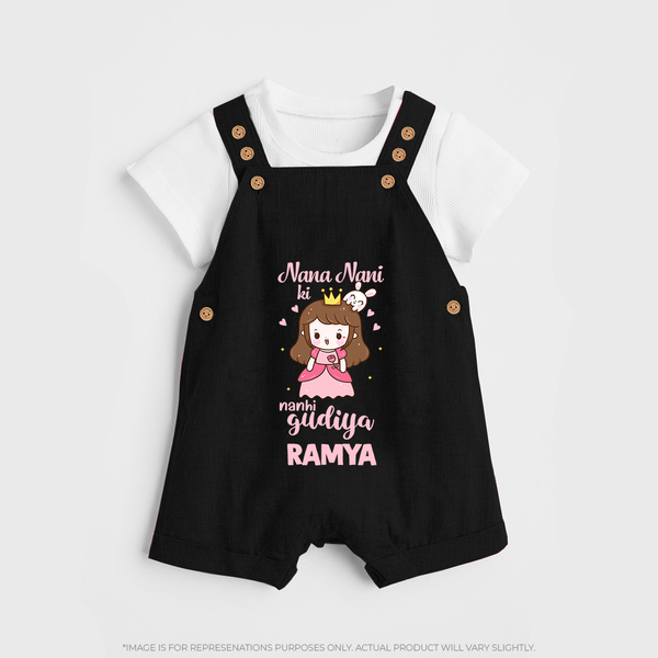 Nani Nani Ki Nanhi Gudiya Dungaree Set | Custom Baby Dungaree Set for Nani and Nani's Little Princess - BLACK - 0 - 5 Months Old (Chest 18")