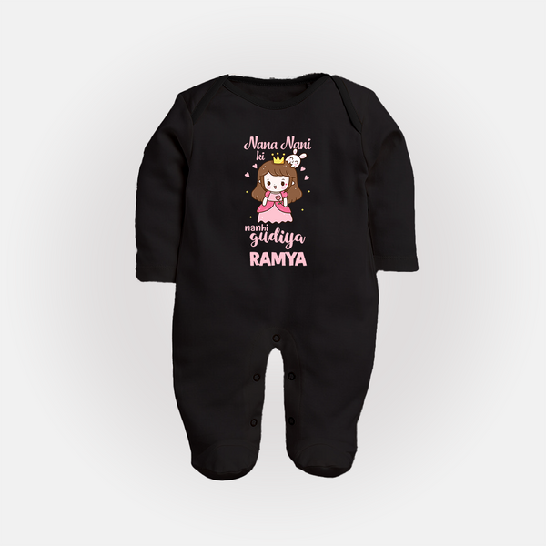Nani Nani Ki Nanhi Gudiya Sleep Suit / Full Sleeve Body Suit | Custom Baby Sleep Suit / Full Sleeve Body Suit for Nani and Nani's Little Princess - BLACK - New Born (Chest 7.5")