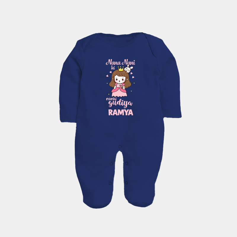 Nani Nani Ki Nanhi Gudiya Sleep Suit / Full Sleeve Body Suit | Custom Baby Sleep Suit / Full Sleeve Body Suit for Nani and Nani's Little Princess - NAVY BLUE - New Born (Chest 7.5")