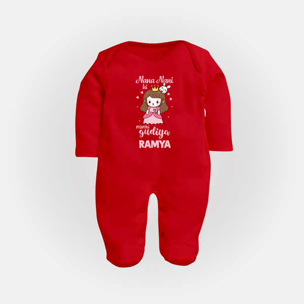Nani Nani Ki Nanhi Gudiya Sleep Suit / Full Sleeve Body Suit | Custom Baby Sleep Suit / Full Sleeve Body Suit for Nani and Nani's Little Princess - RED - New Born (Chest 7.5")