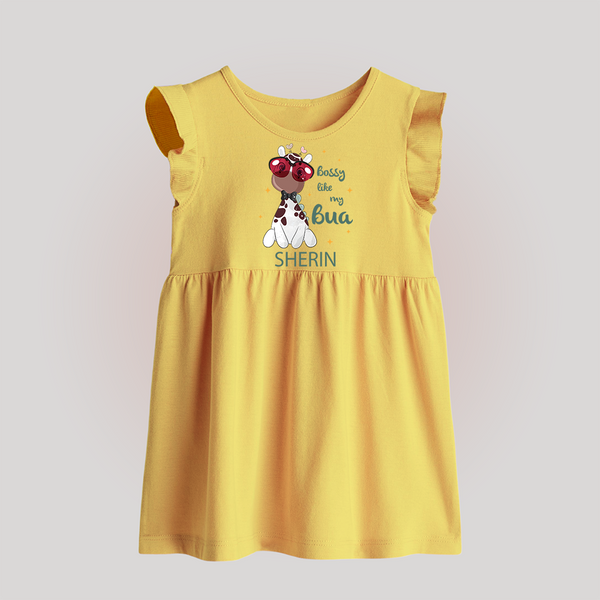 Bossy Like My Bua Baby Frock | Personalized Baby Frock for Bua's Little Boss - PASTEL YELLOW - 0 - 3 Months Old (Chest 17")