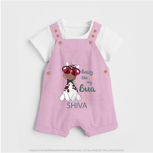 Bossy Like My Bua Dungaree Set | Personalized Baby Dungaree Set for Bua's Little Boss - BABY PINK - 0 - 5 Months Old (Chest 18")