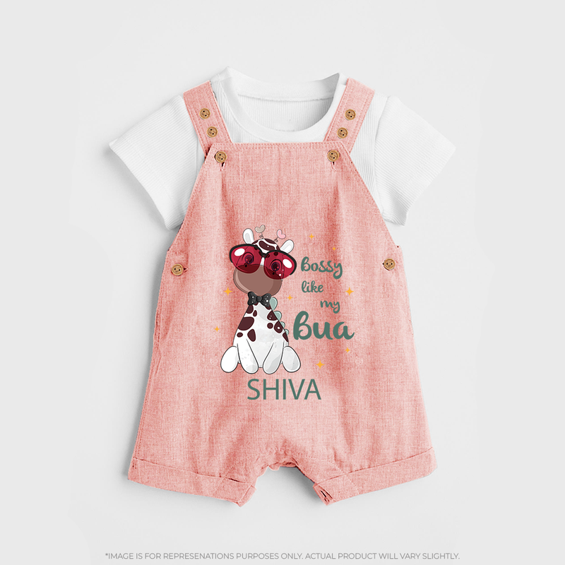 Bossy Like My Bua Dungaree Set | Personalized Baby Dungaree Set for Bua's Little Boss - PEACH - 0 - 5 Months Old (Chest 18")