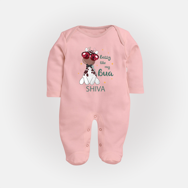 Bossy Like My Bua Sleep Suit / Full Sleeve Body Suit | Personalized Baby Sleep Suit / Full Sleeve Body Suit for Bua's Little Boss - BABY PINK - New Born (Chest 7.5")