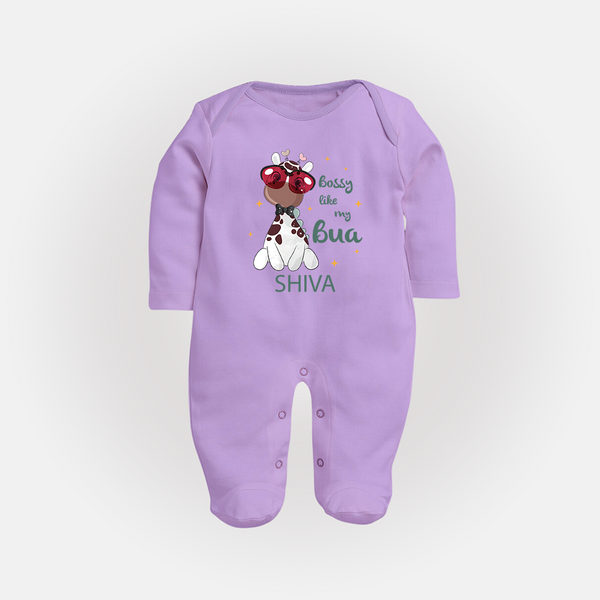 Bossy Like My Bua Sleep Suit / Full Sleeve Body Suit | Personalized Baby Sleep Suit / Full Sleeve Body Suit for Bua's Little Boss - LILAC - New Born (Chest 7.5")