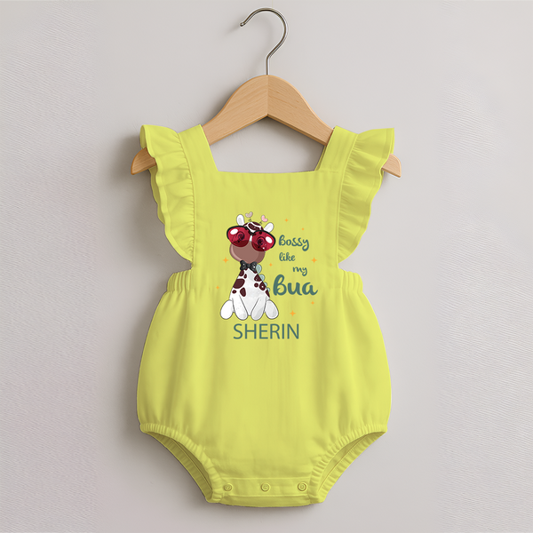 Bossy Like My Bua Romper Frock | Personalized Baby Romper Frock for Bua's Little Boss - PASTEL YELLOW - 0 - 3 Months Old (Chest 19")