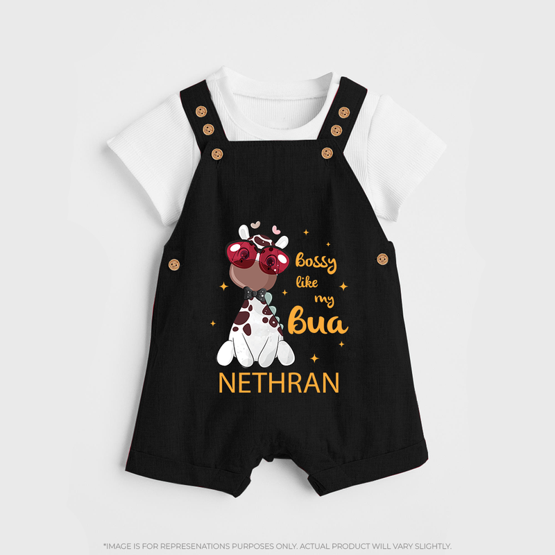 Bossy Like My Bua Dungaree Set | Personalized Baby Dungaree Set for Bua's Little Boss - BLACK - 0 - 5 Months Old (Chest 18")