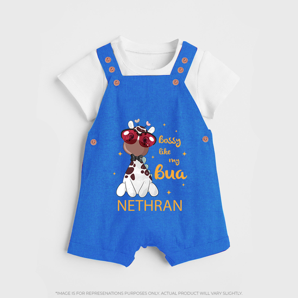 Bossy Like My Bua Dungaree Set | Personalized Baby Dungaree Set for Bua's Little Boss - COBALT BLUE - 0 - 5 Months Old (Chest 18")