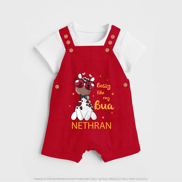 Bossy Like My Bua Dungaree Set | Personalized Baby Dungaree Set for Bua's Little Boss - RED - 0 - 5 Months Old (Chest 18")
