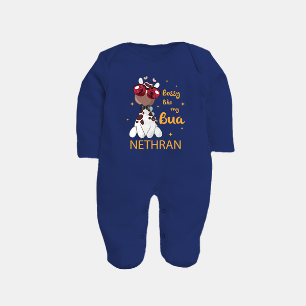 Bossy Like My Bua Sleep Suit / Full Sleeve Body Suit | Personalized Baby Sleep Suit / Full Sleeve Body Suit for Bua's Little Boss - NAVY BLUE - New Born (Chest 7.5")