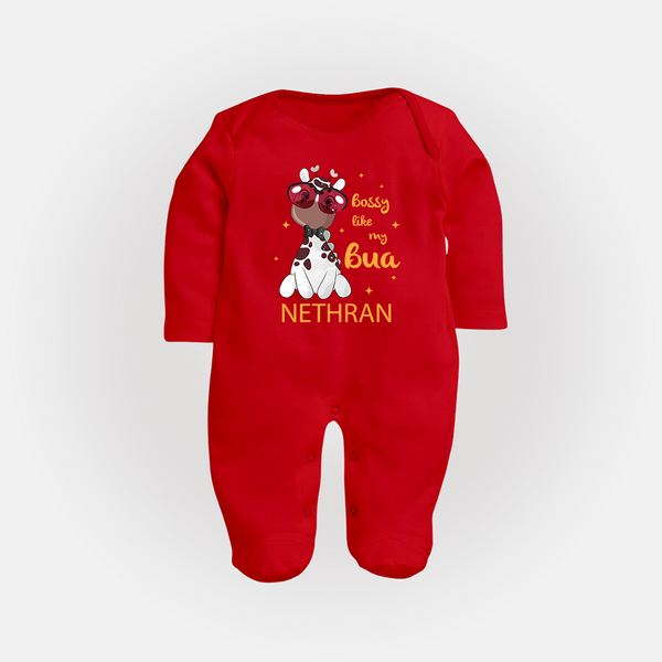 Bossy Like My Bua Sleep Suit / Full Sleeve Body Suit | Personalized Baby Sleep Suit / Full Sleeve Body Suit for Bua's Little Boss - RED - New Born (Chest 7.5")