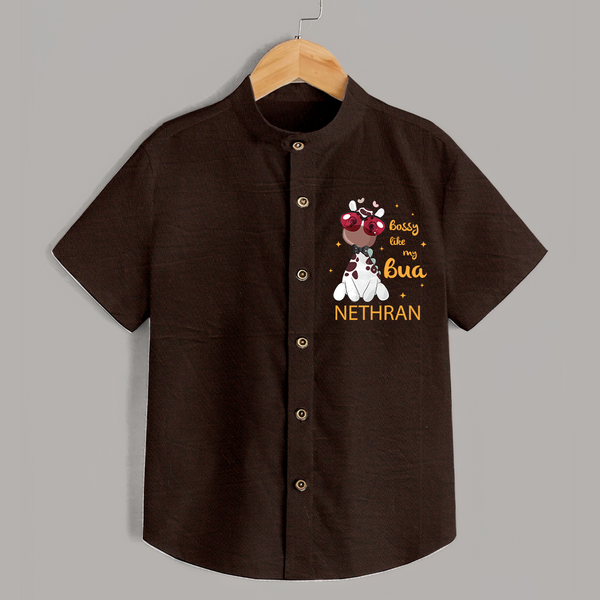 Bossy Like My Bua Shirt | Personalized Baby Shirt for Bua's Little Boss - CHOCOLATE BROWN - 0 - 6 Months Old (Chest 23")