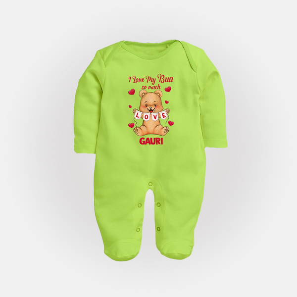 I Love My Bua So Much Sleep Suit / Full Sleeve Body Suit | Custom Baby Sleep Suit / Full Sleeve Body Suit for Bua's Little Love - LIME GREEN - New Born (Chest 7.5")