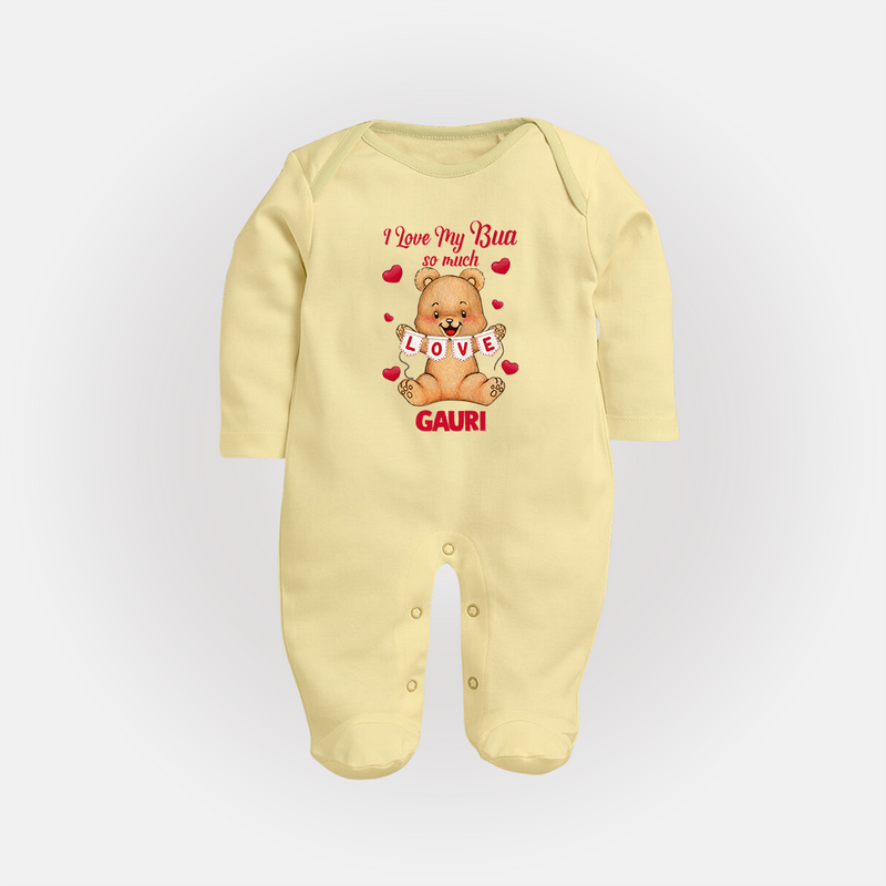 I Love My Bua So Much Sleep Suit / Full Sleeve Body Suit | Custom Baby Sleep Suit / Full Sleeve Body Suit for Bua's Little Love - PASTEL YELLOW - New Born (Chest 7.5")